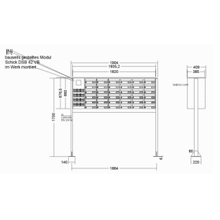 Standbriefkasten Leabox 36 Wohnungen 36 Kästen Farbe nach Kundenwunsch RAL
