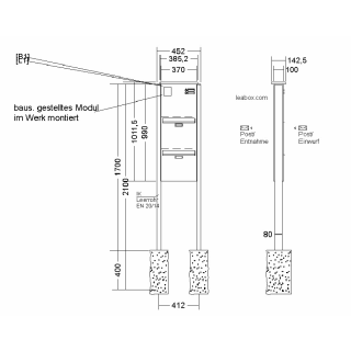 2 Familienhaus Durchwurfbriefkasten 370x330x100RAL 7016 ANTHRAZITGRAU